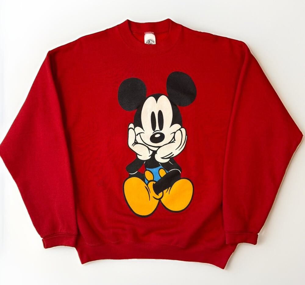 Vintage Mickey Mouse Sweatshirt XL Red 90s Disney Fleece Pullover California